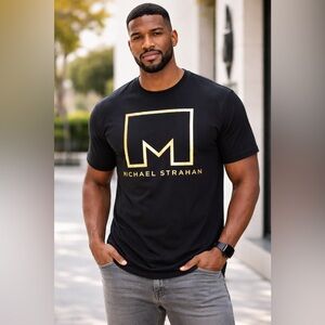 Michael Strahan Collection Black Gold Logo T-Shirt (2XL) NWT